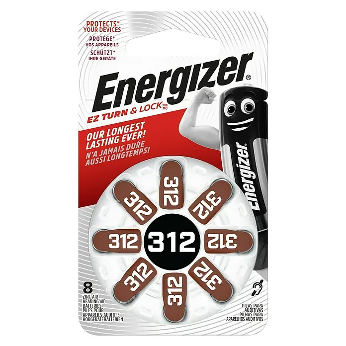 Energizer Hörgerätebatterie EZ Turn & Lock 312 - 8 Stk. - Vorderansicht