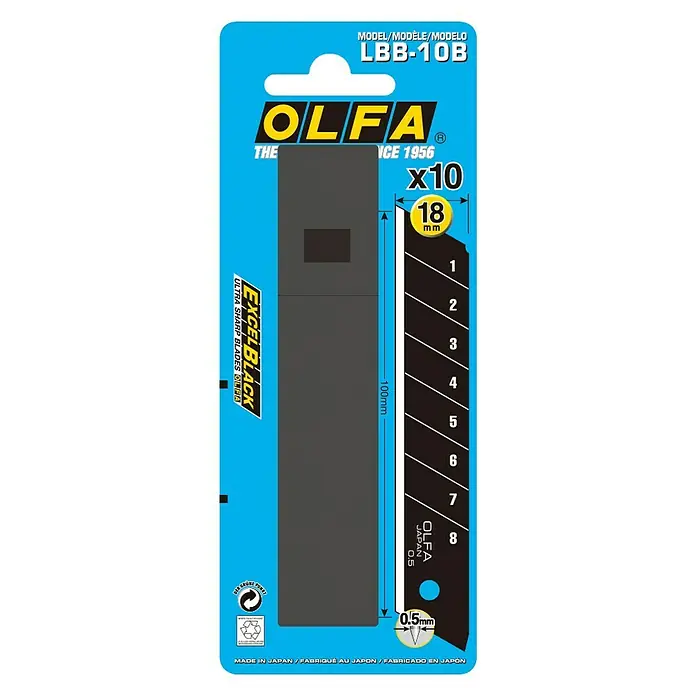 Olfa Abbrechklinge LBB - Passend für: OLFA Cuttermesser MXP-AL, OLFA Cuttermesser L5-AL, OLFA Cuttermesser L5, OLFA Cuttermesser BN-AL, OLFA Cuttermesser L-1, 10 Stk. - Vorderansicht