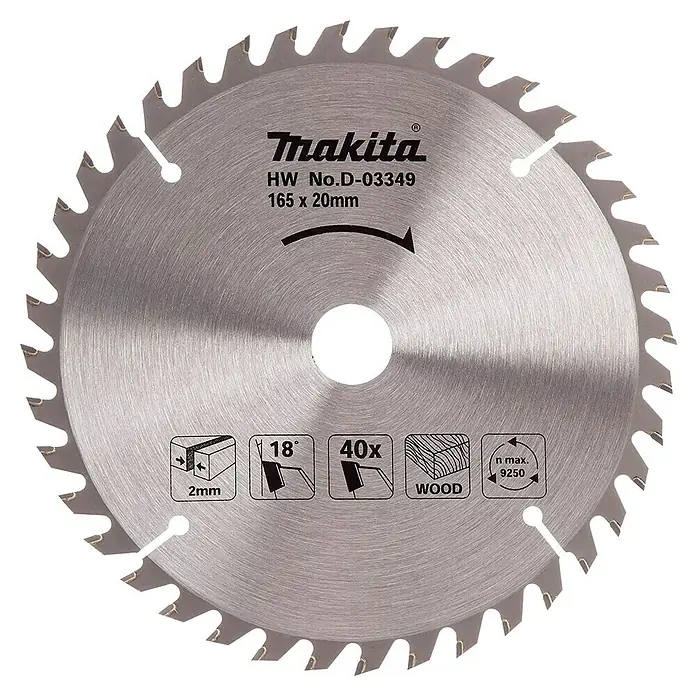 Makita Disco de sierra Standard - Diámetro: 165 mm, Orificio: 20 mm, Número de dientes: 40 dientes