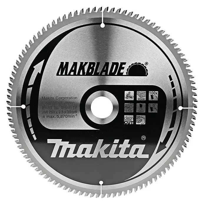 Makita Disco de sierra Makblade - 260 mm, Orificio: 30 mm, 100 dientes