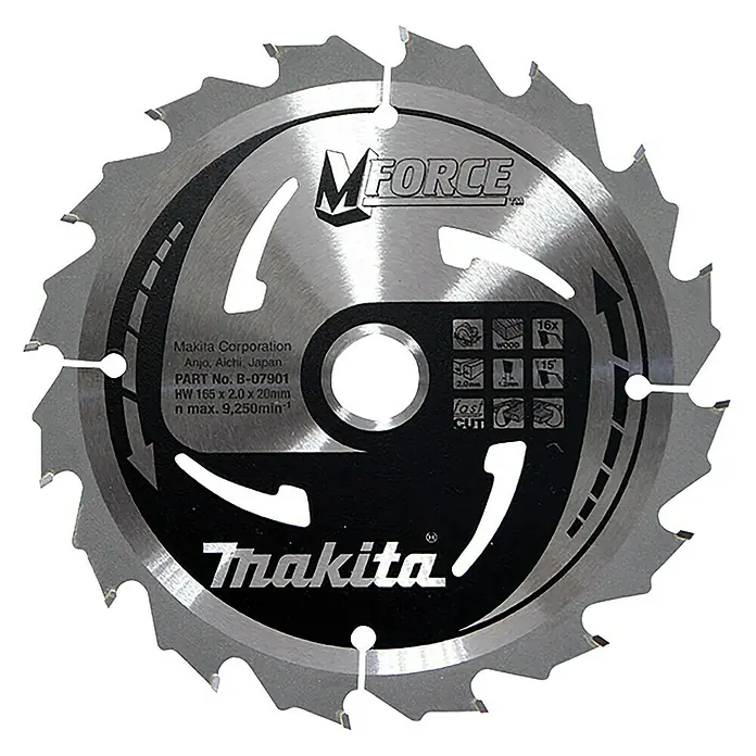 Makita Disco de sierra MForce - Diámetro: 165 mm, Orificio: 20 mm, Número de dientes: 16 Dientes