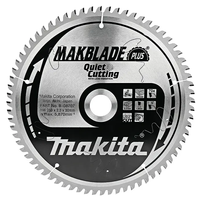 Makita Disco de sierra Makblade - 260 mm, Orificio: 30 mm, 70 dientes