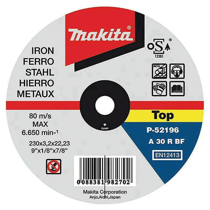 Makita Disco de corte - Diámetro disco: 230 mm, Espesor disco: 3,2 mm, Apto para: Metal