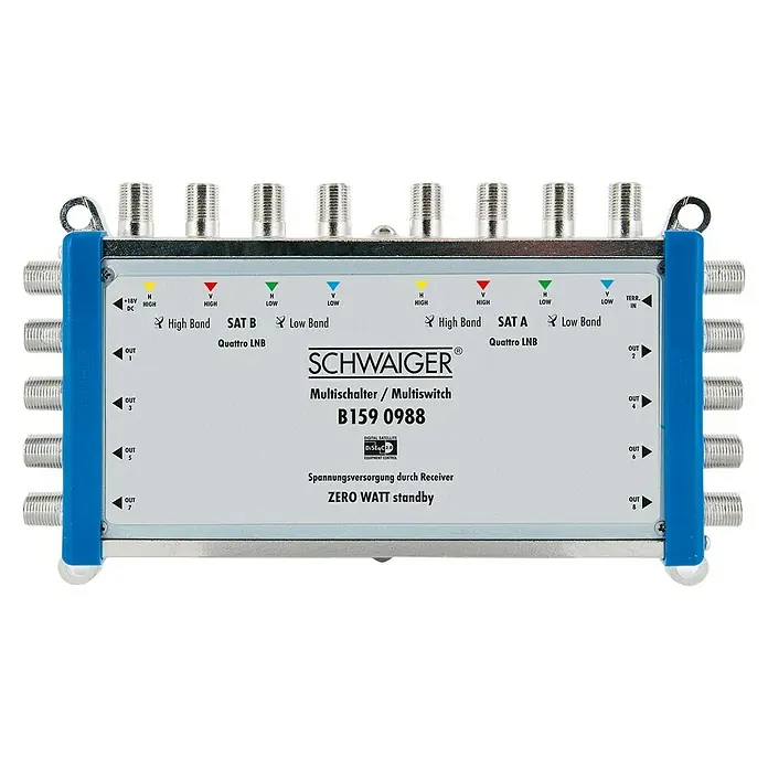 Schwaiger SAT-Multischalter 9 auf 8 - F-Buchse, 950 - 2.150 MHz SAT - Vorderansicht