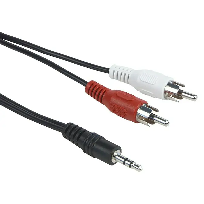 Schwaiger Kabel adaptera Audio Y - 2 x Cinch utikač, 1 x TRS utikač 3,5 mm, Crne boje, Crvene boje, Bijele boje, 1,5 m - Pogled sprijeda