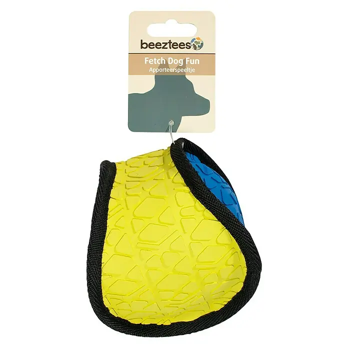 Beeztees Fetch Juguete para perros Pelota - Goma, Azul/Amarillo/Negro - Vista frontal