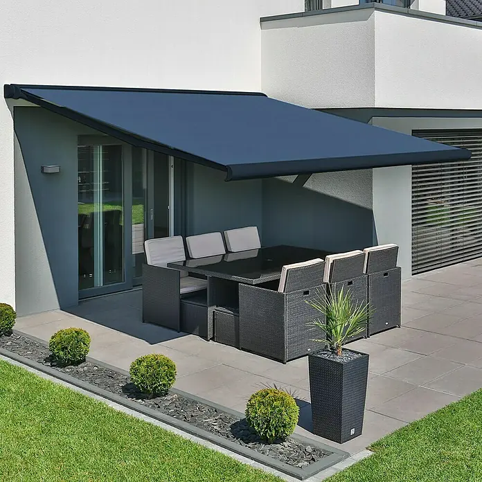 Deyo Limassol Vollkassettenmarkise - Blau, Farbe Gestell: Anthrazit, Breite: 5 m, Ausfall: 3,5 m - Stimmungsaufnahme