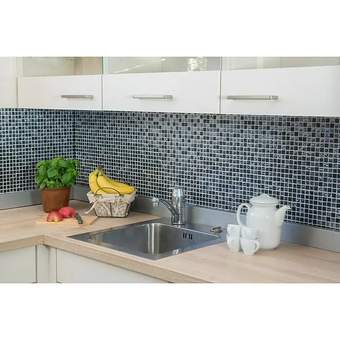 Mosaikfliese Quadrat Mix XCM M860 - 30,5 x 32,2 cm, Schwarz, Glänzend - Vorderansicht