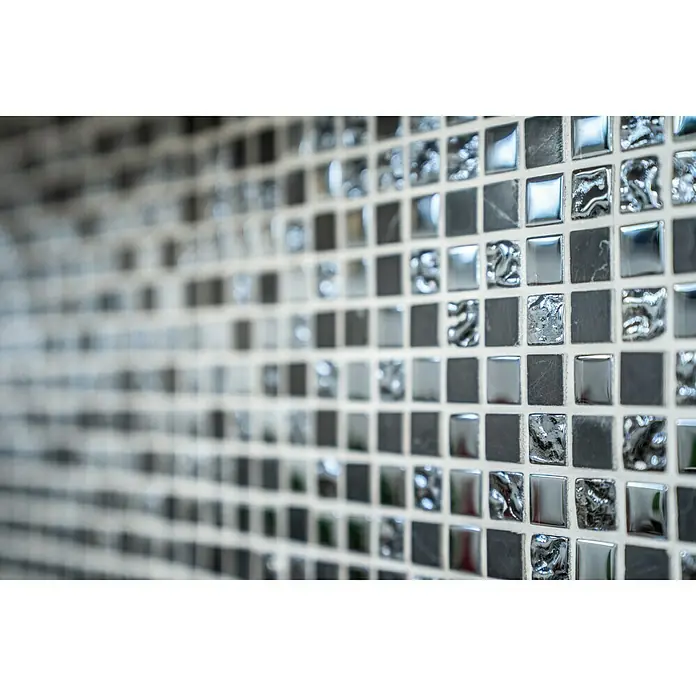 Mosaikfliese Quadrat Mix XCM M860 - 30,5 x 32,2 cm, Schwarz, Glänzend - Detailaufnahme