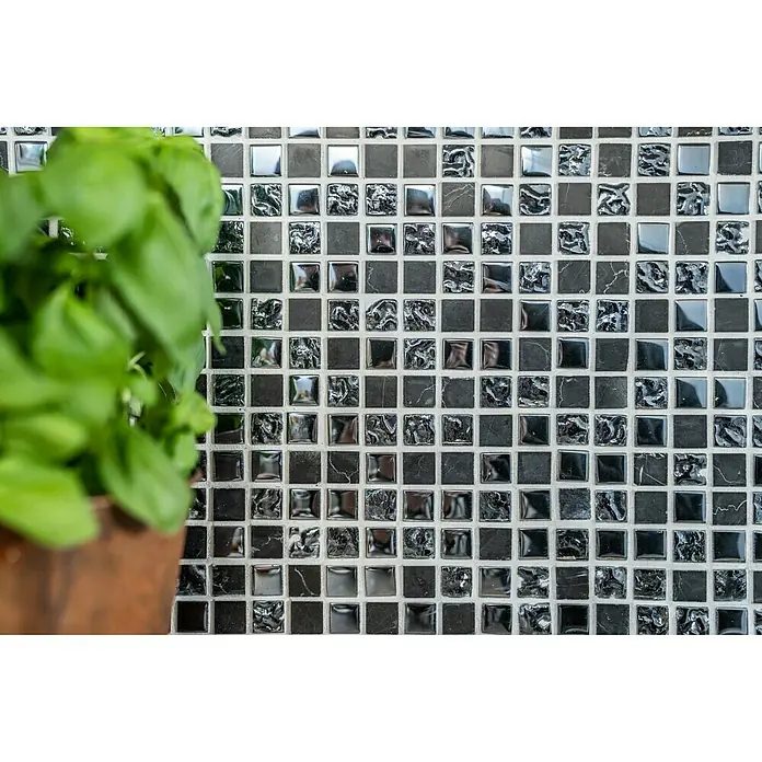 Mosaikfliese Quadrat Mix XCM M860 - 30,5 x 32,2 cm, Schwarz, Glänzend - Detailaufnahme