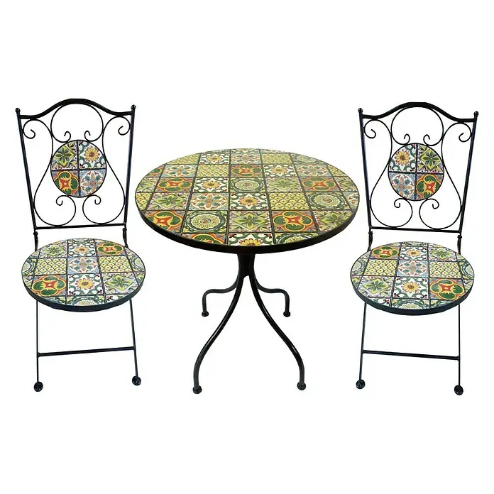 Balkonmöbel-Set Mosaik - 3 -tlg., Metall, Bunt
