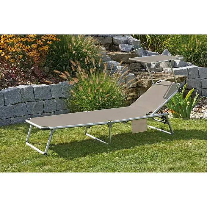 Sonnenliege Torin mit Handytasche - L x B: 193 x 59 cm, Textilen, Taupe