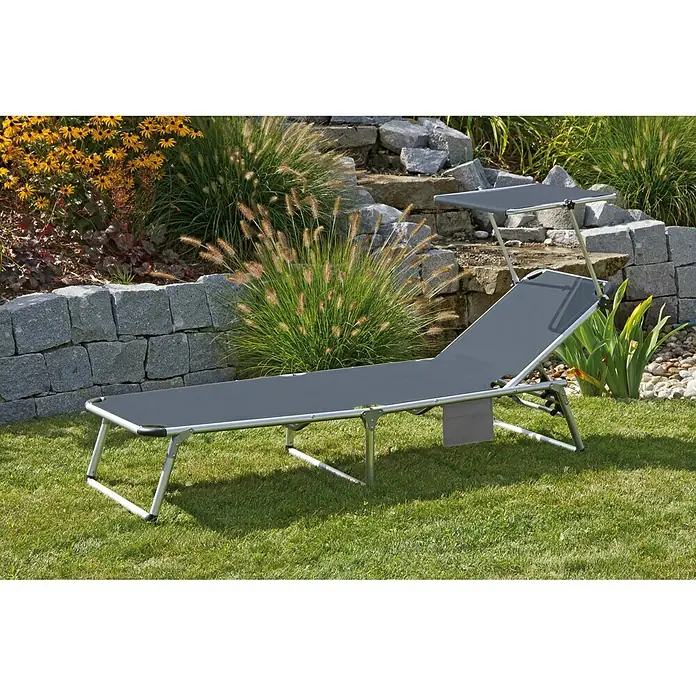 Sonnenliege Torin mit Handytasche - L x B: 193 x 59 cm, Textilen, Anthrazit