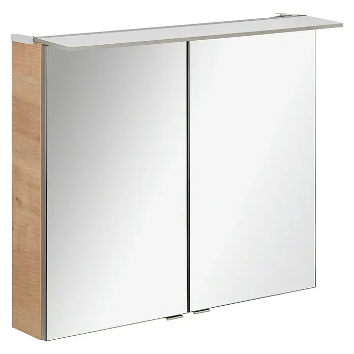 LED-Spiegelschrank B.perfekt - B x H: 15 x 69 cm, Mit Beleuchtung, Spanplatte, Eiche Nachbildung