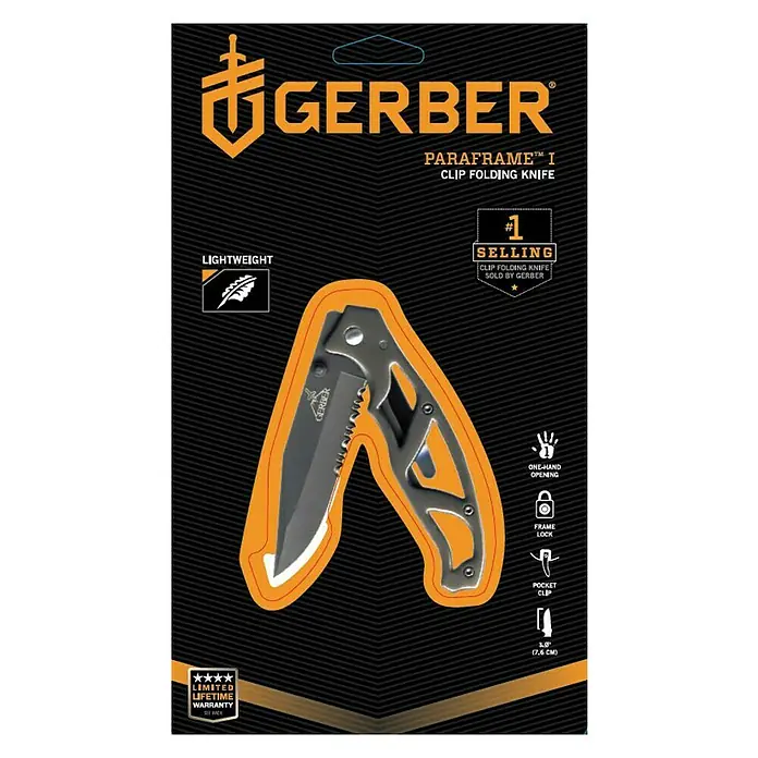 Gerber Cuchillo multiusos Paraframe - Longitud de la hoja: 7,6 cm, Cuchilla bloqueable - Vista descendente
