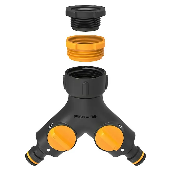 Fiskars 2-Wege-Ventil - Gewindegröße Wasserhahn: 33,3 mm (1″), 26,5 mm (¾″), 21 mm (½″) - Ansicht von oben