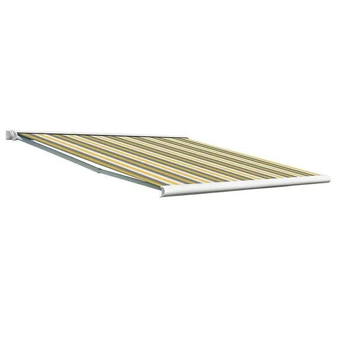 Deyo Limassol Vollkassettenmarkise - Gelb/Grau/Beige, Farbe Gestell: Weiß, Breite: 5 m, Ausfall: 3,5 m
