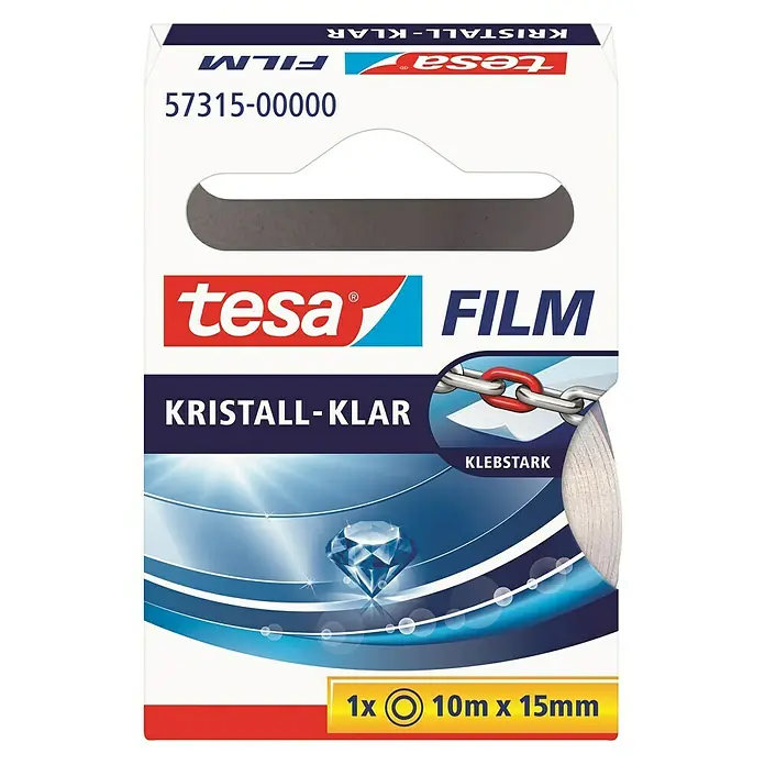 Tesa Film Klebefilm - Kristallklar, 10 m x 15 mm - Vorderansicht