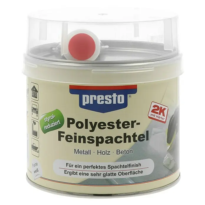 Presto Polyester-Feinspachtel - 1 kg, Weiß, Überarbeitbar nach ca.: 30 min - Vorderansicht