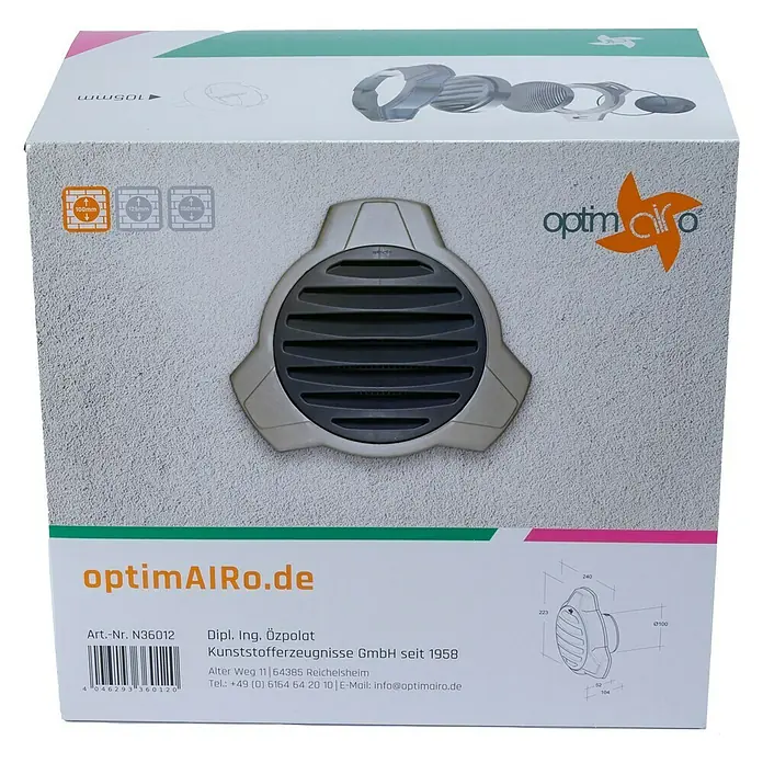 OptimAIRo Außengitter T-100 S - Durchmesser Anschlussstutzen: 100 mm, Magnetische Rückstauklappe, Anthrazit/Bronze - Rückansicht