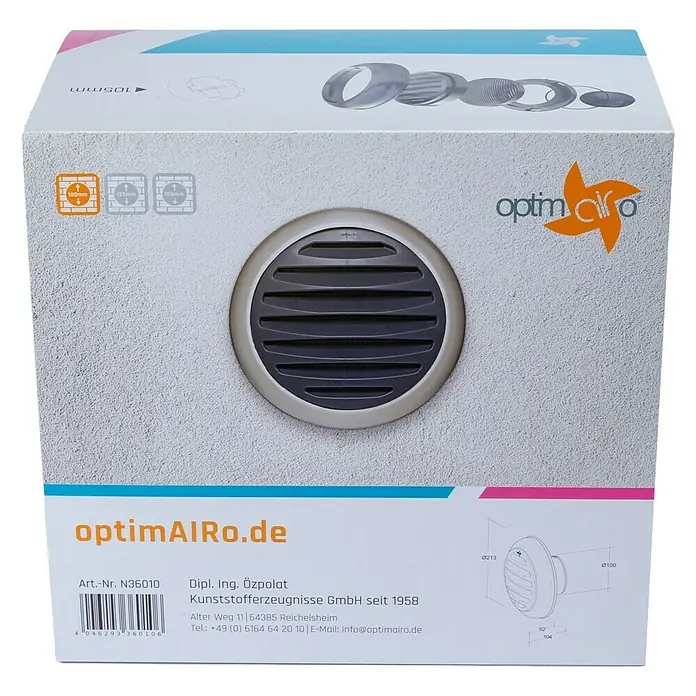 OptimAIRo Außengitter C-100 S - Durchmesser Anschlussstutzen: 100 mm, Magnetische Rückstauklappe, Anthrazit/Bronze - Rückansicht