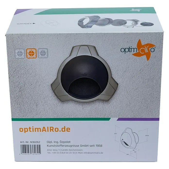 OptimAIRo Ablufthaube T-125 G - Durchmesser Anschlussstutzen: 125 mm, Magnetische Rückstauklappe, Anthrazit/Bronze - Rückansicht