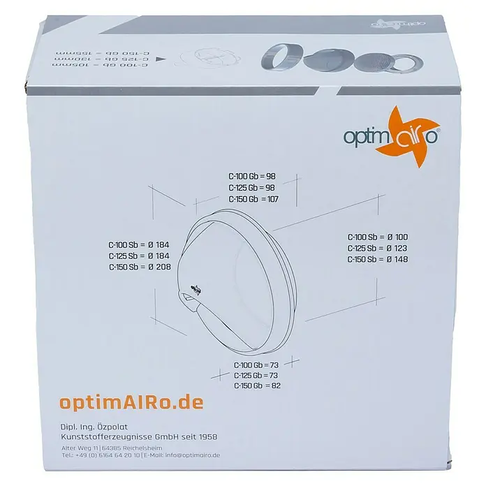 OptimAIRo Ablufthaube C-125 Gb - Durchmesser Anschlussstutzen: 125 mm, Abnehmbares Fliegennetz, Anthrazit/Bronze - Rückansicht