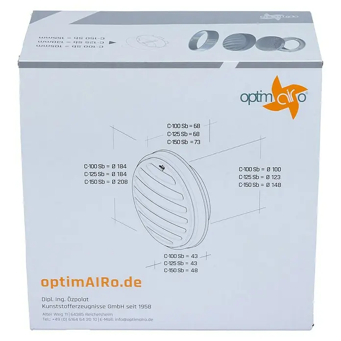OptimAIRo Außengitter C-150 Sb - Durchmesser Anschlussstutzen: 150 mm, Abnehmbares Fliegennetz, Anthrazit/Bronze - Rückansicht