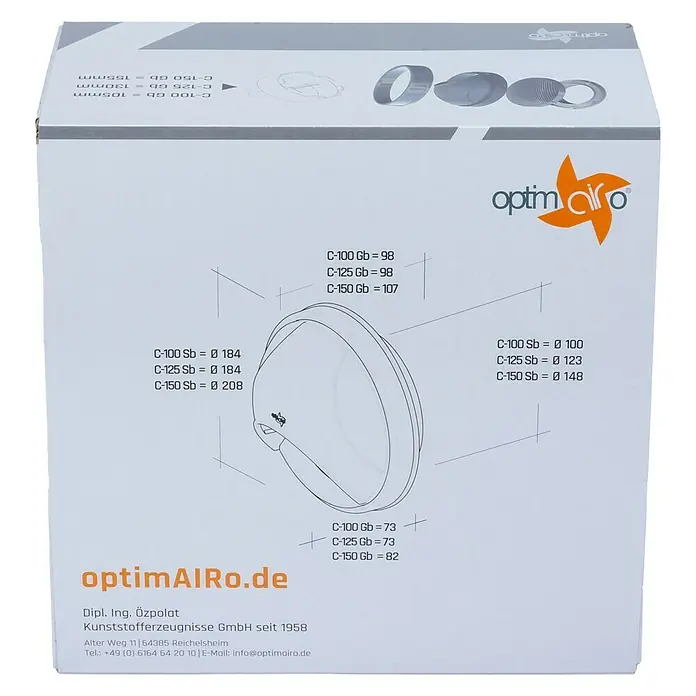 OptimAIRo Ablufthaube C-150 Gb - Durchmesser Anschlussstutzen: 150 mm, Abnehmbares Fliegennetz, Anthrazit/Bronze - Rückansicht