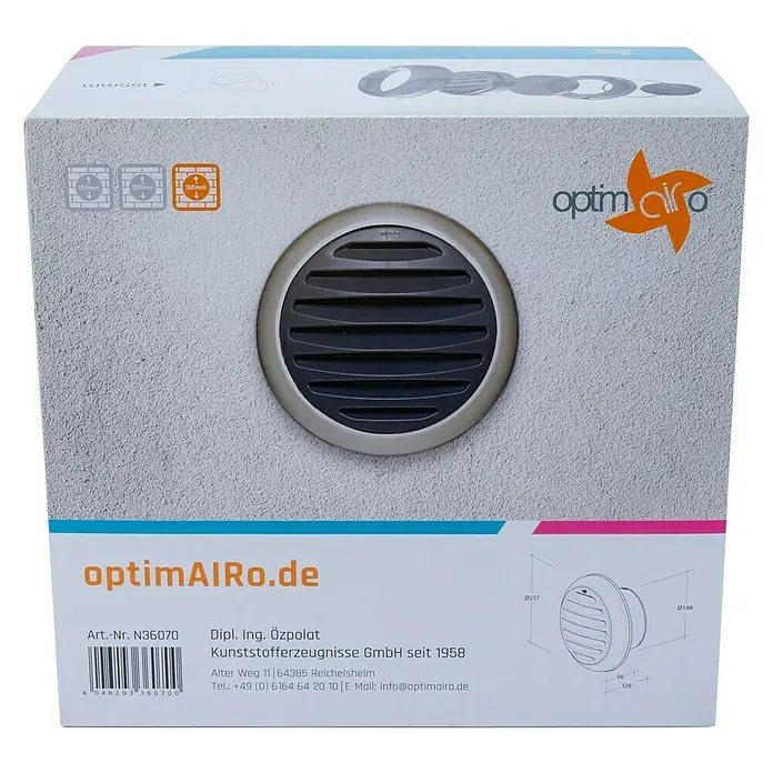 OptimAIRo Außengitter C-150 S - Durchmesser Anschlussstutzen: 150 mm, Magnetische Rückstauklappe, Anthrazit/Bronze - Rückansicht