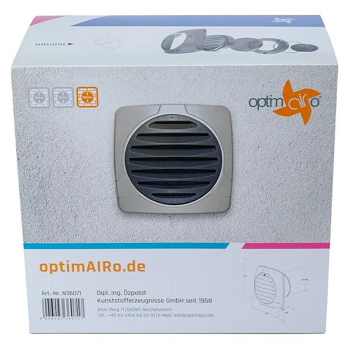 OptimAIRo Außengitter R-150 S - Durchmesser Anschlussstutzen: 150 mm, Magnetische Rückstauklappe, Anthrazit/Bronze - Rückansicht