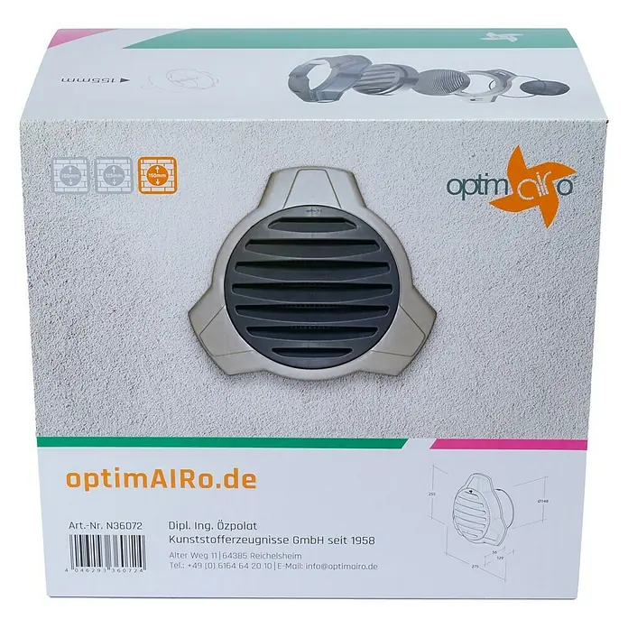 OptimAIRo Außengitter T-150 S - Durchmesser Anschlussstutzen: 150 mm, Magnetische Rückstauklappe, Anthrazit/Bronze - Rückansicht