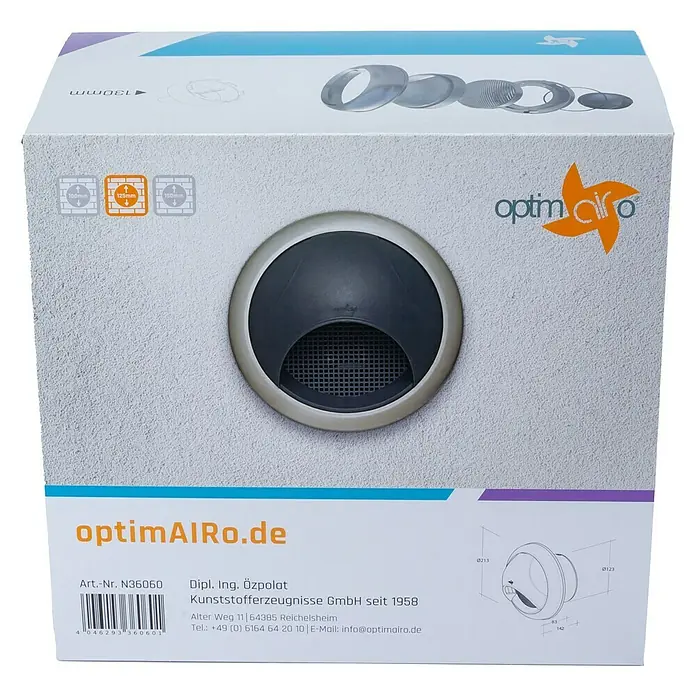 OptimAIRo Ablufthaube C-125 G - Durchmesser Anschlussstutzen: 125 mm, Magnetische Rückstauklappe, Anthrazit/Bronze - Rückansicht