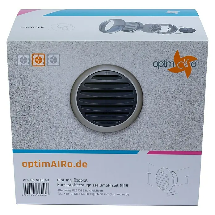 OptimAIRo Außengitter C-125 S - Durchmesser Anschlussstutzen: 125 mm, Magnetische Rückstauklappe, Anthrazit/Bronze - Rückansicht