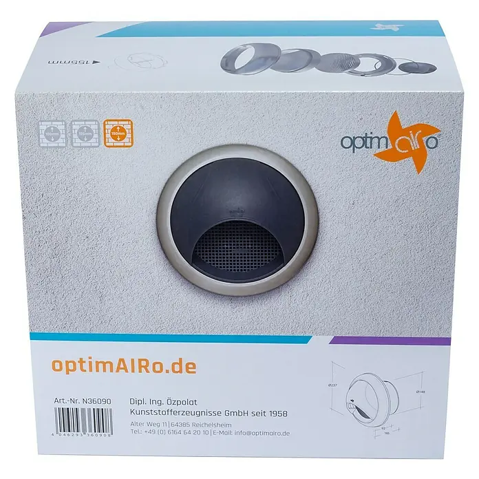 OptimAIRo Ablufthaube C-150 G - Durchmesser Anschlussstutzen: 150 mm, Magnetische Rückstauklappe, Anthrazit/Bronze - Rückansicht