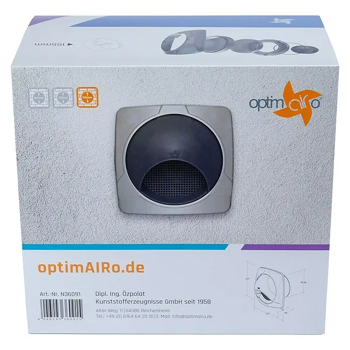 OptimAIRo Ablufthaube R-150 G - Durchmesser Anschlussstutzen: 150 mm, Magnetische Rückstauklappe, Anthrazit/Bronze - Rückansicht