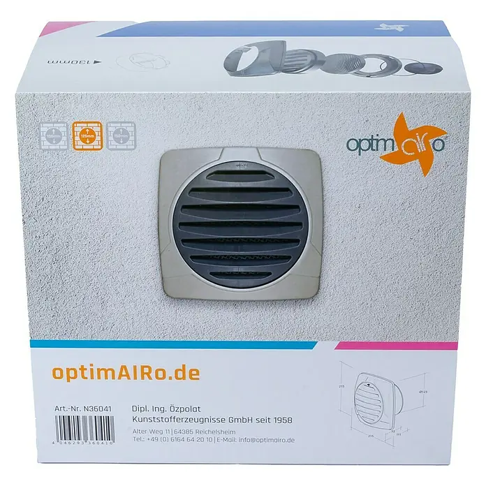 OptimAIRo Außengitter R-125 S - Durchmesser Anschlussstutzen: 125 mm, Magnetische Rückstauklappe, Anthrazit/Bronze - Rückansicht