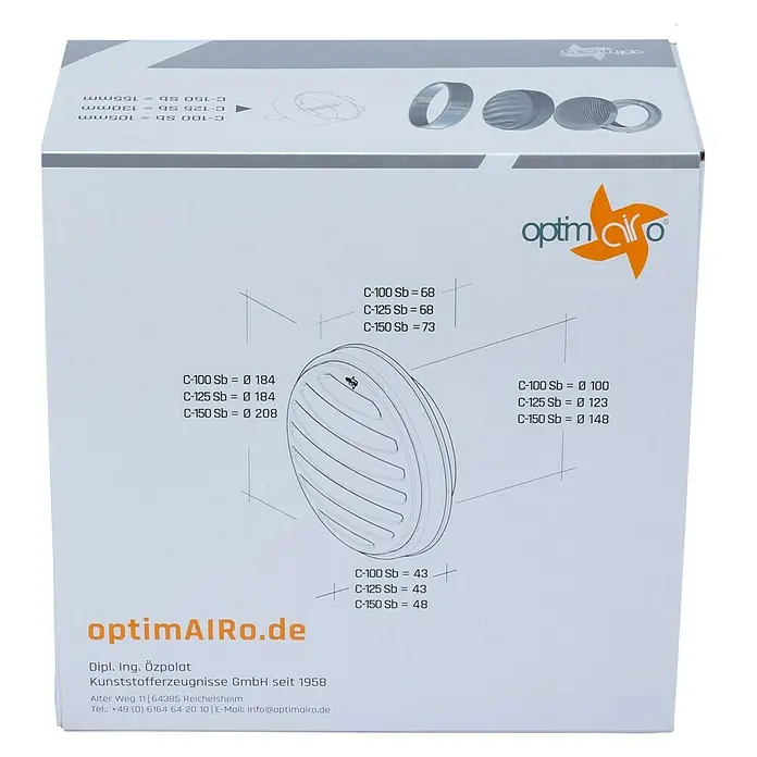 OptimAIRo Außengitter C-100 Sb - Durchmesser Anschlussstutzen: 100 mm, Abnehmbares Fliegennetz, Anthrazit/Bronze - Rückansicht