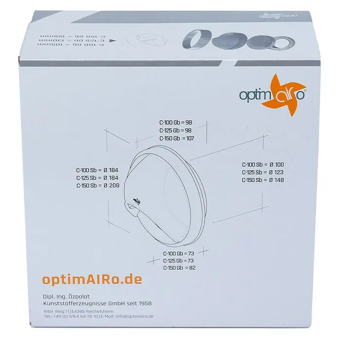 OptimAIRo Ablufthaube C-100 Gb - Durchmesser Anschlussstutzen: 100 mm, Abnehmbares Fliegennetz, Anthrazit/Bronze - Rückansicht