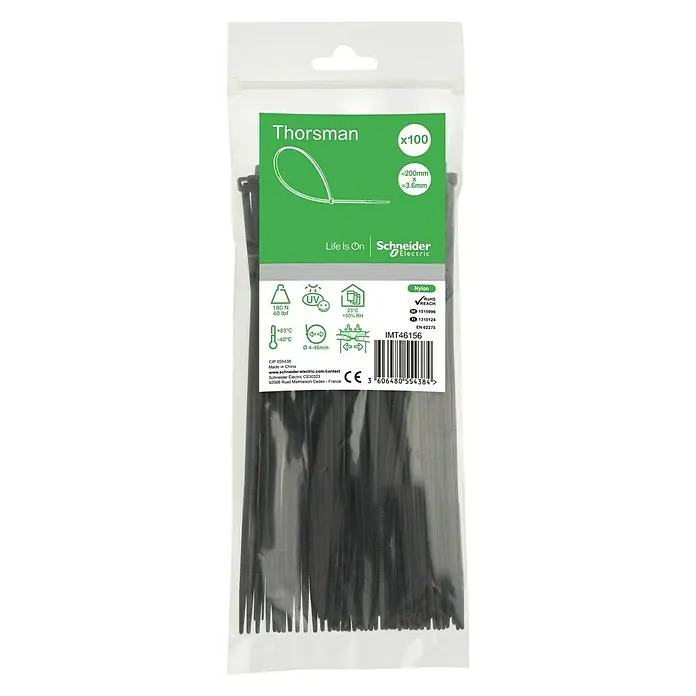 Schneider Electric Kabelbinder - Schwarz, 200 x 3,6 mm, 100 Stk.