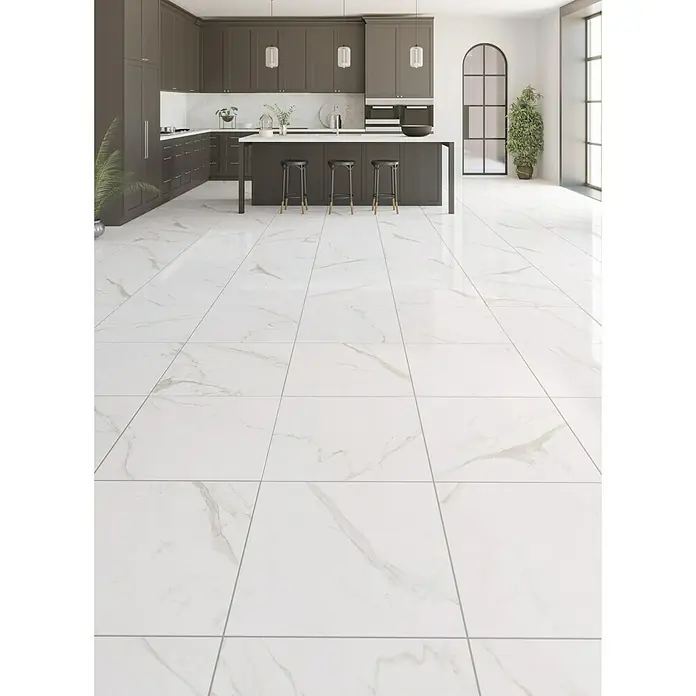 Feinsteinzeugfliese Marmi Statuario - 60 x 60 cm, Weiß, Glänzend