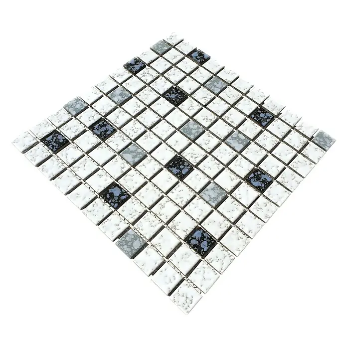 Mozaïektegel vierkant Classic TD 180N - 30,5 x 30,5 cm, Wit/Zwart, Glanzend - Vooraanzicht