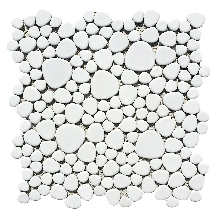 Mozaïektegel kiezel Uni XKM 100N - 27,5 x 27,5 cm, Wit, Glanzend - Vooraanzicht