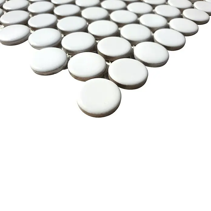Mosaikfliese Knopf Uni 100N - 30,5 x 32 cm, Weiß, Glänzend - Detailaufnahme