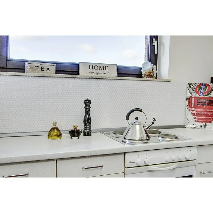 Mozaïektegel Knop Uni 100N - 30,5 x 32 cm, Wit, Glanzend - Sfeeropname