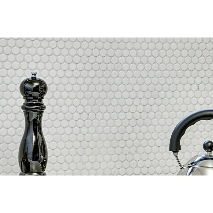 Mosaikfliese Knopf Uni 100N - 30,5 x 32 cm, Weiß, Glänzend - Detailaufnahme