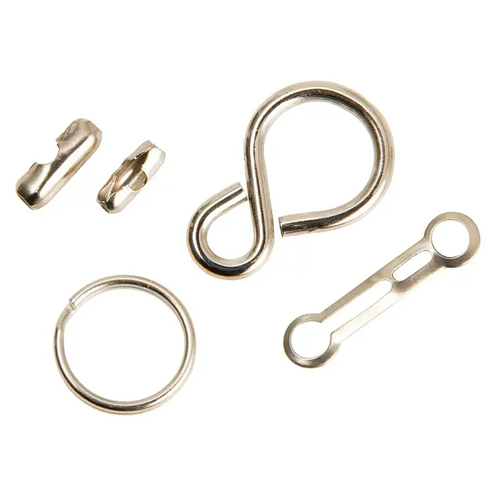 Conacord Accesorio para cadena de bolas - 2 ganchos en S, 2 llaveros, 2 terminales, 2 abrazaderas, Latón - Vista descendente