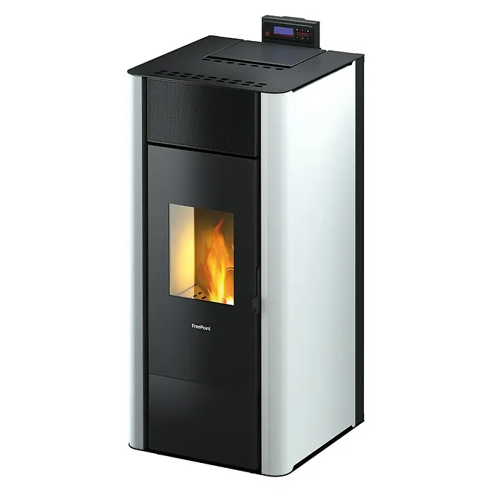 FreePoint Wasserführender Pelletofen Tesis 23 - 4,7 kW - 22,8 kW, Raumheizvermögen: 112,8 - 547,2 m³, Weiß - Rechte Seitenansicht