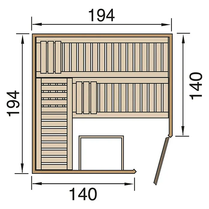 Finnwood Elementsauna Ronja 3 - Mit 7,5 kW Bio-Ofen mit externer Steuerung, Material Tür: Einscheibensicherheitsglas (ESG), 192 x 192 x 199 cm - Ansicht von oben