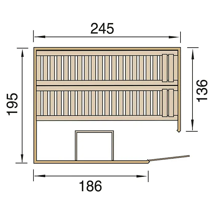 Finnwood Massivholzsauna Bjarne 2 - Mit 7,5 kW Bio-Ofen mit externer Steuerung, Material Tür: Einscheibensicherheitsglas (ESG), 187 x 237 x 200 cm - Ansicht von oben
